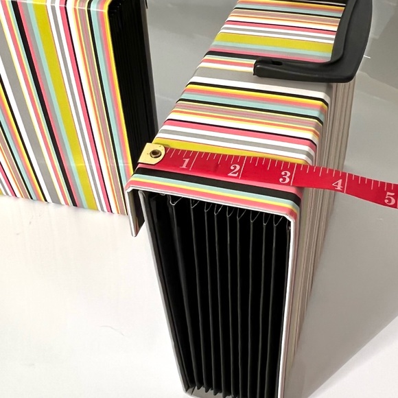 2 Expanding Accordion File Boxes with Latch and Handle Gray/ Muti color stripes - Picture 14 of 14